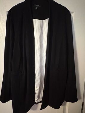 torrid Black Open-Front Cardigan Blazer with Pinstripe Lining